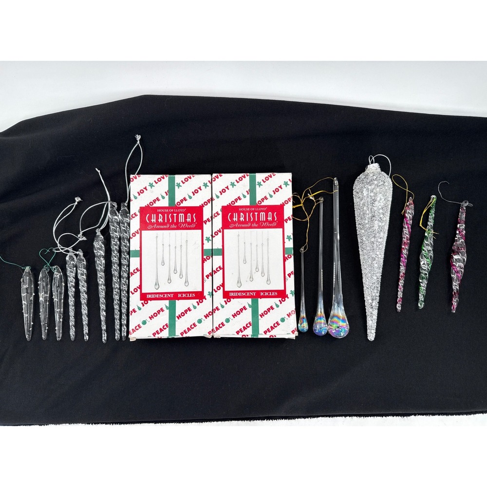 Sparkling Icicle Ornaments Set‎ Clear Rainbow Glass Holiday Christmas Tree Decor